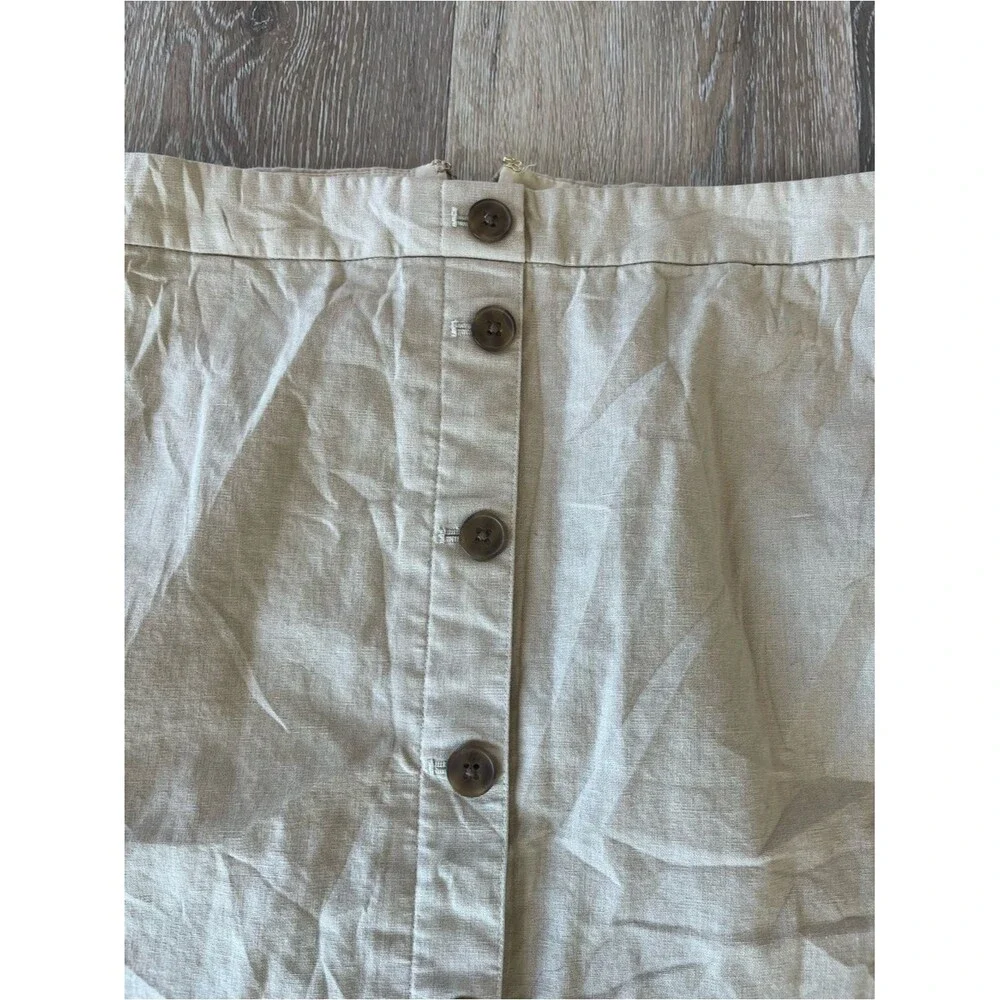 J.Crew Button Front Mini Skirt Tan Beige Women’s Size 12 Linen Blend Preppy Fit